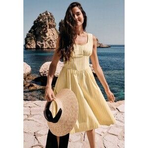 Anthropologie Maeve Romper Wide Leg Yellow Stripe Cotton Preppy Boho Size 14 NWT